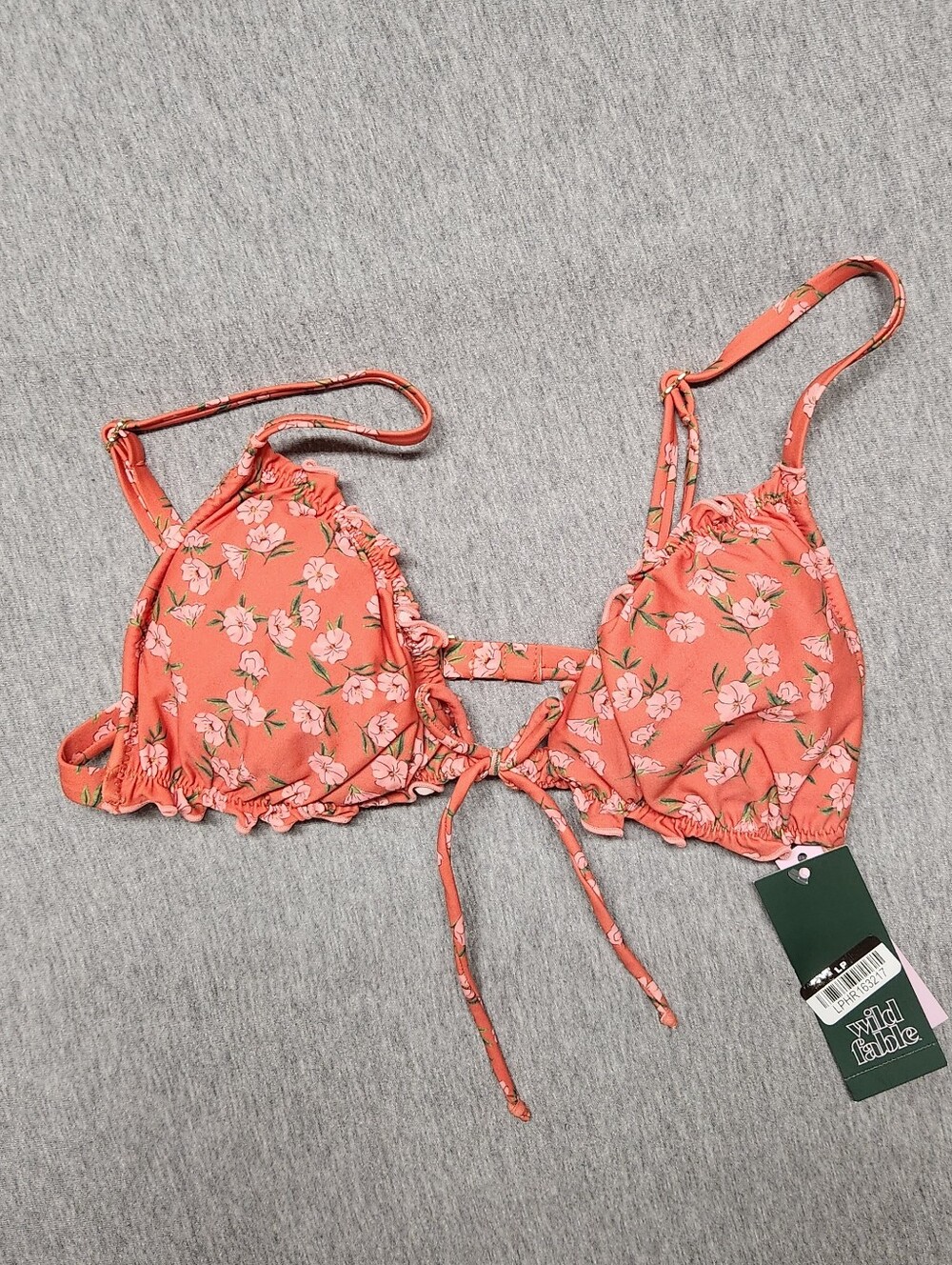 Wild Fable Women’s Ruffle‑Edge Center‑Tie Triangle Bikini Top – Red Floral (S)